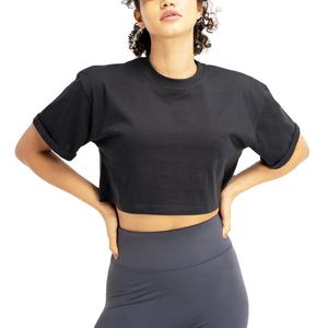 Customized <b>Ladies</b> XL Cotton <b>T</b>-<b>Shirt</b> <b>Summer</b> Crop Tops Embroidered Logo Loose Fit Drop Shoulder Cropped Design Plain Dyed 2025 - Product Image 1