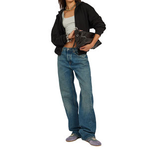 Sudadera con Capucha y Cremallera para Mujer, Estilo Holgado, Lavado Ácido, Algodón Felpa, Ecológica, Estilo Urbano Minimalista - Product Image 2