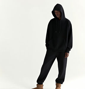 Sudaderas con capucha sólidas básicas Conjunto de Sudadera con capucha de lana de color personalizado Manga de hombro caído Versátil Loose Fit Patrón de estampado de invierno - Product Image 4