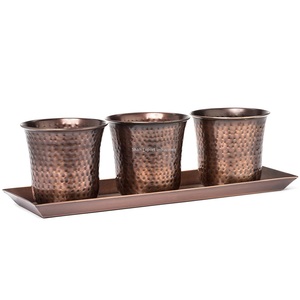 Lot de 3 jardinières de rangement en métal galvanisé cuivre antique avec plateau pour jardinières d'herbes de plantation de pépinière de cuisine à domicile - Product Image 1
