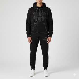 Survêtements imprimés personnalisés avec strass, jogging élastique à capuche délavé à l'acide avec cordon de serrage, survêtement d'hiver en polaire lourde et décontracté - Product Image 4