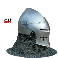 CHk 14GA Casque de Griffon Gris Vintage, Bascinet Médiéval en Métal Poli Personnalisé, Aventail Fait Main, pour Mariage, Nouvel An, Noël, Décoration Intérieure
