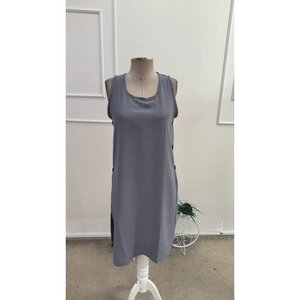 Robe courte à bretelles et col rond pour femme avec boutons latéraux, 34584 - Gris - Product Image 4