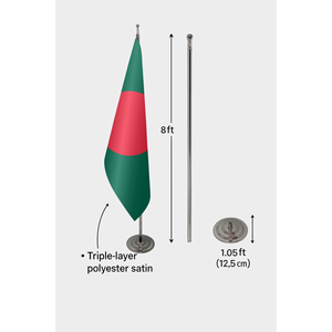 Bandera Oficial de Bangladesh para Interiores, Impresa Digitalmente, de Satén de Poliéster y Seda, con Asta de Aluminio y Fibra de Vidrio, para Exhibición - Product Image 6