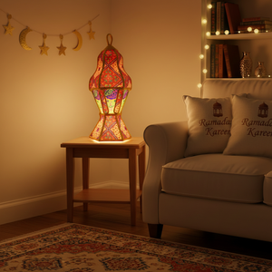 Lampe suspendue au sol en tissu Khayamiya d'art populaire égyptien AA142, en métal, portable, décoration du Ramadan, lanterne souvenir pour la décoration de la maison - Product Image 1