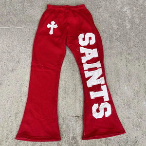 Pantalones de chándal Acampanados para hombre personalizados de fabricante 400 Gsm Joggers de lana de algodón pesado pantalones apilados con bordado desgastado activo - Product Image 3