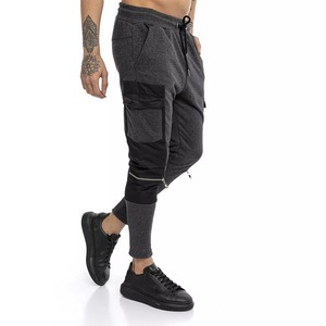 Streetwear décontracté pour hommes, pantalon de survêtement cargo taille moyenne, respirant, gris chiné, jogging de gym à la mode avec écusson noir, nouveau design - Product Image 5