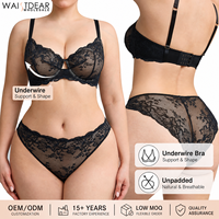Ensemble de lingerie en dentelle grande taille Waistdear, soutien-gorge à armatures non rembourré et culotte, vente en gros, OEM ODM, logo, couleur et taille personnalisés