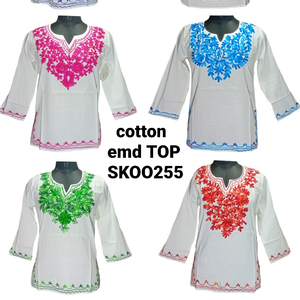 Débardeur pour femme de style bohème indien, respirant, séchage rapide, excellente qualité, broderie, ruban blanc, col tricoté, manches longues - Product Image 3