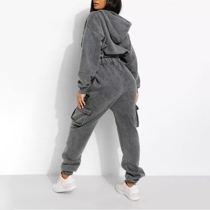 Acid Wash 2 Piece Set Women Casual <b>Long</b> Sleeve Zip up Crop and High Waist Legging <b>Matching</b> Fall Fitness Tracksuits - Product Image 2