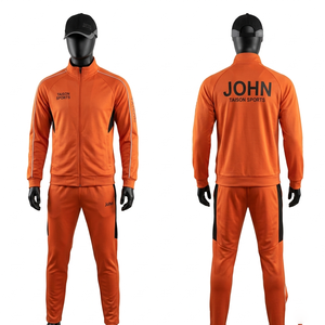Ensemble de survêtement de tennis de table en polyester 280 GSM de qualité supérieure, orange avec panneaux latéraux noirs, logo personnalisé par sublimation - Product Image 1