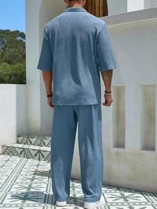 Ensemble de deux pièces de style vintage d'été pour hommes chemise décontractée et pantalon respirant à la mode et confortable - Product Image 6
