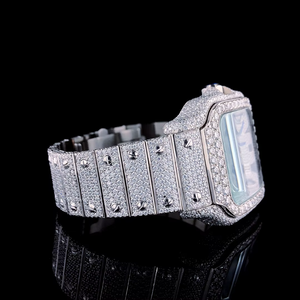 High Quality <b>White</b> Moissanite Diamond Full Iced Out <b>Watch</b> Stainless Steel <b>White</b> Gold Plated Unique Indices <b>Watch</b> Perfect Gift - Product Image 2