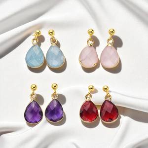 Pendientes de gota galvanizados de oro de cuarzo rosa de pera de plata 925, joyería, pendientes de empuje hacia atrás, joyería, precio al por mayor - Product Image 3