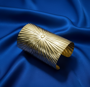 5 Inch Wide Brass Bohemian Cuff Bracelet | <b>Gold</b> Plated Sunburst Statement | Adjustable Metal Unisex Jewelry | African Style | - Product Image 3