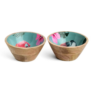 Ensemble de saladiers en bois avec 2 bols de service pour un décor divertissant Utilisez un bol en bois de mangue de qualité supérieure avec imprimé floral Extra large - Product Image 2