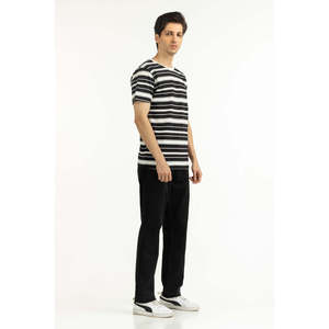 <b>Men's</b> Regular Fit Breathable Anti-Wrinkle Oversize <b>Short</b> <b>Sleeve</b> Black-<b>White</b> Solid Pattern Custom Label 260 Gsm Knitted T-<b>Shirt</b> - Product Image 2