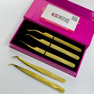 GETUP BROSONS IMPEX – Kit d'outils de précision pour extensions de cils plaqué or, différents styles, avec étui de rangement - Product Image 1