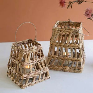 Support tissé à la main rustique pour ferme Patio mariage décor à la maison naturel eau jacinthe bougie lanterne - Product Image 1