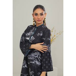 Ensemble de vêtements traditionnels chinois pour femmes, noir, en tissu poly-cambric imprimé, coordonné - Product Image 3