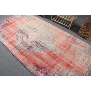 Turkish Area Rug, 4.4x8.6 ft Vintage Rug, <b>Red</b> Floral <b>Wool</b> Rug - Product Image 4