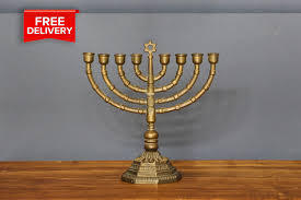 Decorative Finish Brass Menorah Candle Holder Jewish Hanukkah <b>Lamp</b> Candle Stand Religious Home Decor - Product Image 3