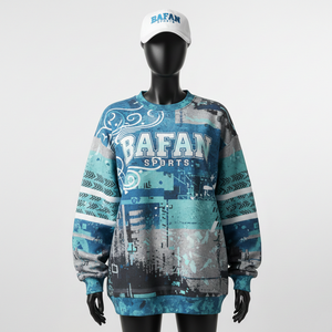 Sweat-shirt oversize pour femme, en polaire de polyester de haute qualité, toucher doux et chaud, gris sarcelle, imprimé intégral, logo respirant - Product Image 6