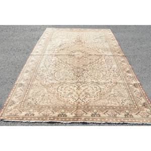 Alfombra de lana clásica Beige marrón de 6,1x9,5 pies, diseño de retales turcos para entrada, sala de estar o dormitorio, respaldo de látex - Product Image 1