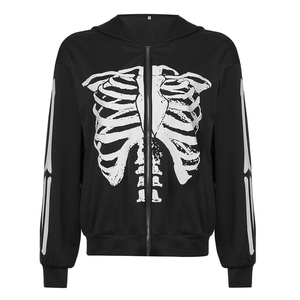 Casual Skeleton Print Purple Men Hoodies Workout Top Fashion Zipper Hoodie Coat Cotton Blended <b>Hip</b> Hop Hooded Basics Top - Product Image 6