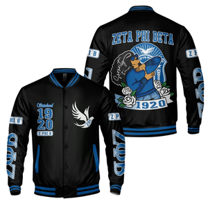 Zeta Phi Beta 1920 Fondateurs de la vie grecque Bleu Blanc Varsity Letterman Veste Sorority ZPB Chenille Patch Vêtements - Product Image 3