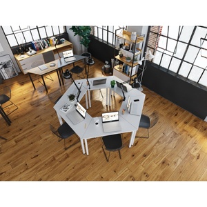 Escritorios de Computadora Trapezoidales de 6 Piezas con Patas de Madera de Caucho y Hierro MD68005 - Product Image 2