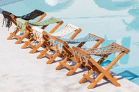 Chaise longue pliante en macramé et bois au design vintage, idéale pour l'extérieur, les hôtels, les piscines et les plages – Meilleur prix