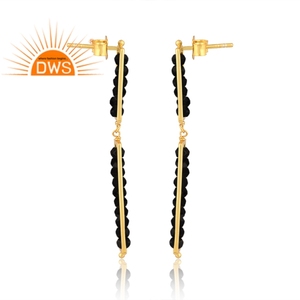 Pendientes de piedras preciosas con cuentas de ónix negro natural chapado en oro de 18 quilates, superventas, fabricante de joyería - Product Image 3