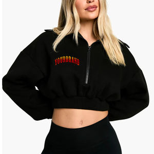 Alta calidad por encargo cuarto Zip Crop Top sudaderas personalizado Puff impreso Logo Hip Hop estilo transpirable sudadera de mujer - Product Image 4