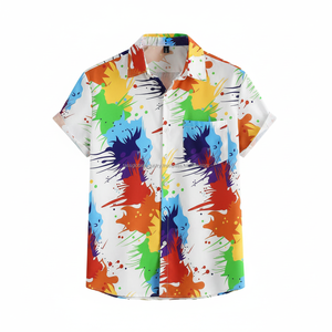 Camisa de Playa de Verano con Estampado de Salpicaduras Multicolores, Estilo Hawaiano, Transpirable, Camisa de Botones para Hombre - Product Image 1