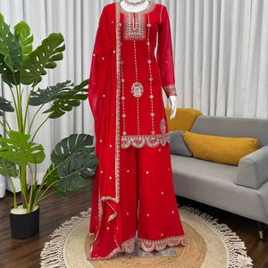 Ensemble Sharara pour femme avec dupatta, en faux georgette, travail de séquence, pour mariage - Product Image 4