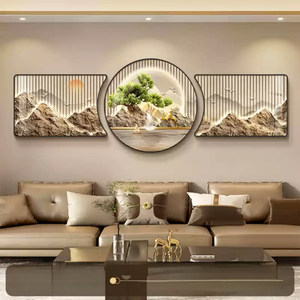 Salon décor art moderne simple peinture haut de gamme atmosphère <span class=keywords><strong>triptyque</strong></span> lumière luxe plume canapé fond peinture murale - Product Image 6