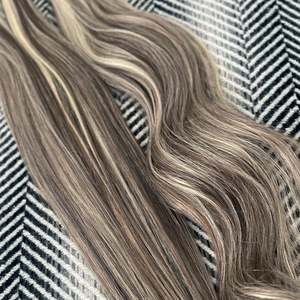 <b>Ash</b> Brown & Platinum <b>Blonde</b> Mix Remy Human <b>Hair</b> Invisible Tape <b>Extensions</b> Straight - Product Image 4
