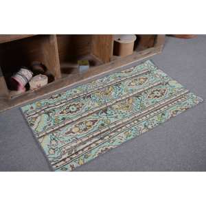 Alfombra turca clásica azul Beige Vintage 2,4x4,6 pies alfombra de retales de lana para sala de estar con respaldo de látex para adolescentes - Product Image 5