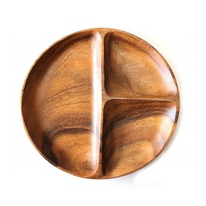 Fourniture d'usine Feuille Forme Acacia Plateau En Bois Compartiment Assiette Divisée pour Plat À Dessert Plateaux De Service En Bois avec Section - Product Image 4