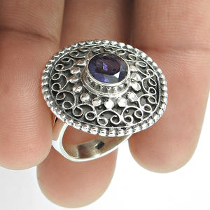 Diseño exclusivo Precio de fábrica al por mayor 925 Plata esterlina oxidada Piedra preciosa de iolita natural Anillo de estilo étnico Joyería hecha a mano - Product Image 3