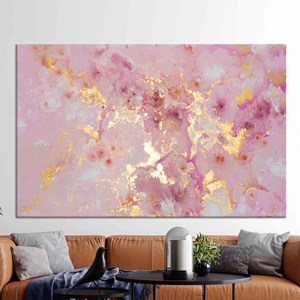 Toile d'art en marbre rose et doré : Impression élégante à l'encre d'alcool, toile encollée - Product Image 1