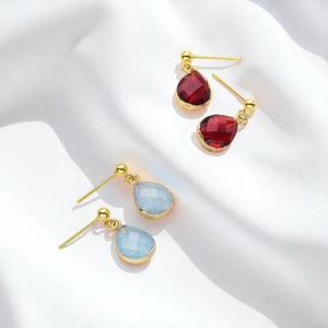 Pendientes de gota galvanizados de oro de cuarzo rosa de pera de plata 925, joyería, pendientes de empuje hacia atrás, joyería, precio al por mayor - Product Image 2