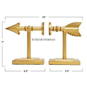 Sujetalibros de diseñador de flecha chapados en oro de alto grado fundido de aluminio de alta calidad suministros de decoración de escritorios para el hogar y la Oficina - Product Image 1