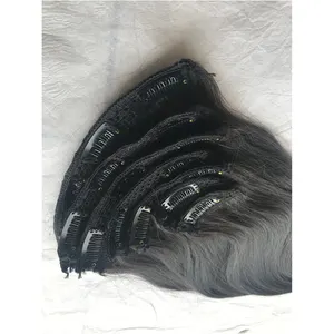 Indian Supplier Selling Best Grade 100% Raw Unprocessed Virgin Indian Temple Straight 7 Set Clip In Human Hair Extensions Vendor