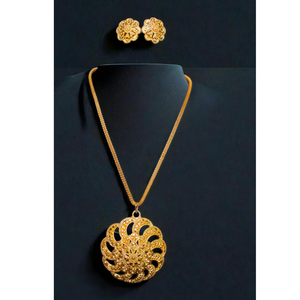 Stock prêt collier boucles d'oreilles ensemble avec plaqué or 22Ct collier à la mode boucles d'oreilles ensemble pour les femmes porter des bijoux - Product Image 1