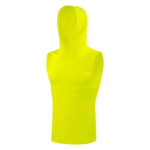 MOQ bajo de secado rápido sin mangas de compresión con capucha camisas hombres gimnasio Fitness correr transpirable ligero al aire libre rendimiento camisas - Product Image 3