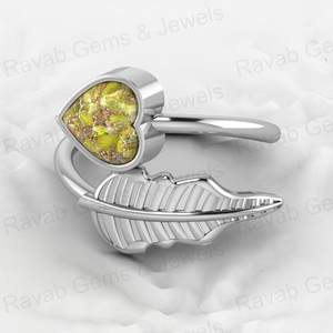 New Arrival 18K Gold Plated Genuine 925 Silver 8mm Heart Design Adjustable Ring Peridot Turquoise Leaf for Women Fine Jewelry - Product Image 4