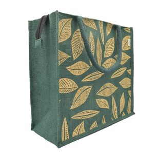 Bolsa de compras de lona de yute con diseño de hoja, 2 colores con asas, uso de compras de comestibles, saco reutilizable ecológico de primera calidad - Product Image 3