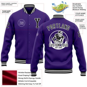 Personalizado púrpura negro-blanco bombardero Full-Snap Varsity Letterman chaqueta cortavientos Streetwear vintage hombres Varsity chaqueta - Product Image 2